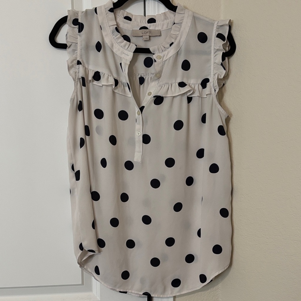 LOFT White Blouse with Black Polka Dots